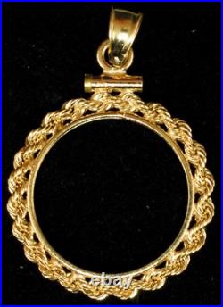 New Solid 14KT USA $2.5 Liberty Screw Top Rope (1840-1907) Coin Bezel Frame New Solid 14KT USA $2.5 Liberty Screw Top Rope (1840-1907) Coin Bezel Frame