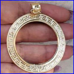 New Solid 14k gold 50 pesos Centenario Coin Greek Frame pendant Mexican bezel