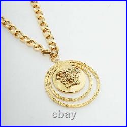 New VERSACE gold tone nickel Medusa halo medallion coin chunky long necklace