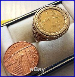Nice Vintage Solid 22ct Gold (1/10th Krugerrand) Solid Gold Coin Ring S 1/2