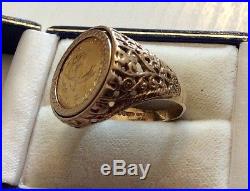 Nice Vintage Solid 22ct Gold (1/10th Krugerrand) Solid Gold Coin Ring S 1/2