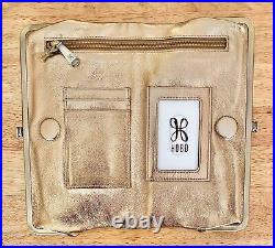 Nwt Women's Hobo Leather Double Frame Clutch Wallet, Lauren, Coin Metallic Gold