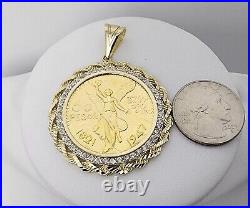 ONLY 14k solid 50 pesos design jewelry 14K c entenario dc rope Bezel pendant