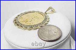 ONLY 14k solid 50 pesos design jewelry 14K c entenario dc rope Bezel pendant