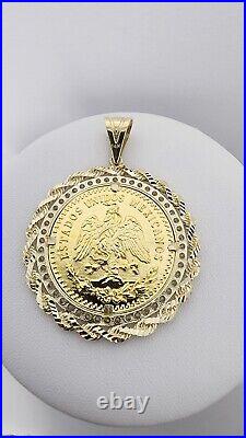 ONLY 14k solid 50 pesos design jewelry 14K c entenario dc rope Bezel pendant