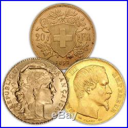 ON SALE! 20 Francs Gold Coin (French/Swiss, Varied Year, VG+)