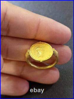 Old Ancient Greece Grrek Alexander Coin Genuine Solid GOLD 22k Ring