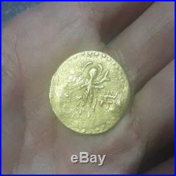 Original Ancient Greek Prince Holding Trident With His Ox & Nike 18K Gold COIN