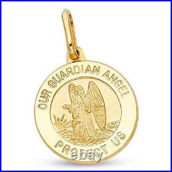 Our Guardian Angel Pendant Solid 14k Yellow Gold Medal Coin Charm Christian
