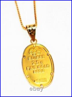 PAMP Cleopatra Suisse Ingot Coin Necklace 14K Solid Gold Swiss Coin Pendant Gold