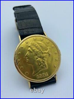 PIAGET 18K Solid Gold 1904 Twenty Dollars Coin Wind Up 9P Hidden Watch