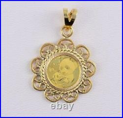 PURE. 9999 24KT GOLD 2019 1 GRAM PANDA Coin in Solid 14KT Gold Filagree Pendant