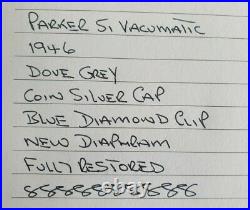 Parker 51 VACUMATIC 1946 DOVE GREY COIN SILVER CAP 14K FINE NIB RESTORED