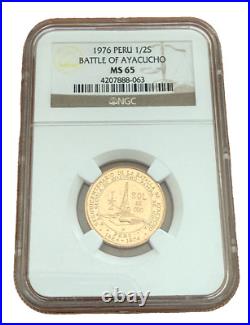 Peru 1976 Gold 1/2 Sol NGC MS65 Battle of Ayachucho
