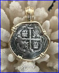 Pirate Coin Treasure Piece of Eight Authentic 2R cob set solid 14K gold pendant