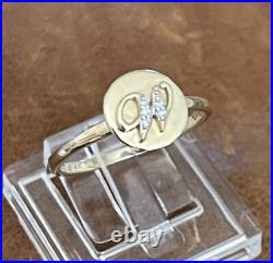 Pretty 14K Solid Yellow Gold Diamond Initial Letter W Coin Ring Size 4.75