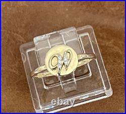 Pretty 14K Solid Yellow Gold Diamond Initial Letter W Coin Ring Size 4.75