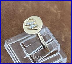 Pretty 14K Solid Yellow Gold Diamond Initial Letter W Coin Ring Size 4.75