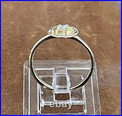 Pretty 14K Solid Yellow Gold Diamond Initial Letter W Coin Ring Size 4.75