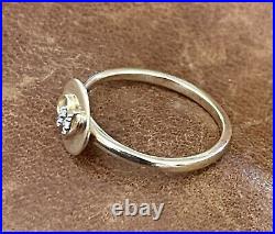Pretty 14K Solid Yellow Gold Diamond Initial Letter W Coin Ring Size 4.75