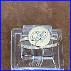 Pretty 14K Solid Yellow Gold Diamond Initial Letter W Coin Ring Size 4.75