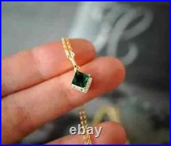 Princess Cut Lab-Created Emerald 2Ct Women Fancy Pendant 14k Yellow Gold Plated