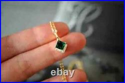 Princess Cut Lab-Created Emerald 2Ct Women Fancy Pendant 14k Yellow Gold Plated