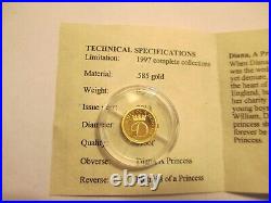 Princess Diana Mini Gold Coin 14 KT 0.5 gm Solid Gold 2014 American Mint GOLD