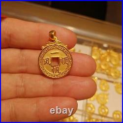 Pure 999 24K Yellow Gold Lucky 3D Sailboat Square Round Coin Pendant 3.58g