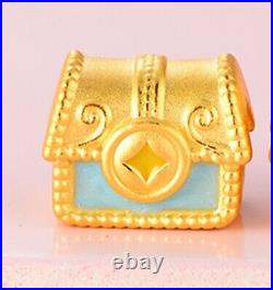 Pure 999 24K Yellow Gold Women 3D Enamel Coin Bix Bead Pendant