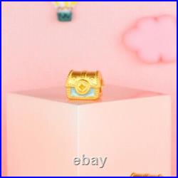 Pure 999 24K Yellow Gold Women 3D Enamel Coin Bix Bead Pendant