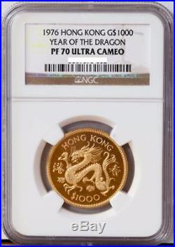 RARE 1976 Hong Kong $1000 Gold Dragon PROOF Coin NGC PF70 Perfect Grade