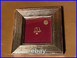 RARE VINTAGE 8K Solid Gold COIN wood frame miniature France 5 Franck