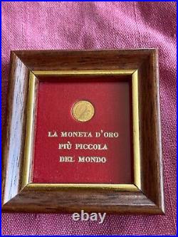 RARE VINTAGE 8K Solid Gold COIN wood frame miniature Gold coin POPE JOHN XXIII