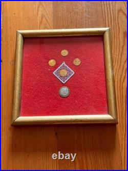 RARE VINTAGE LOT 8K Solid Gold COIN wood frame miniature N. 4 IN TOTAL
