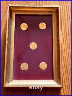RARE VINTAGE LOT 8K Solid Gold COIN wood frame miniature N. 5 IN TOTAL RARE VINTAGE LOT 8K Solid Gold COIN wood frame miniature N. 5 IN TOTAL