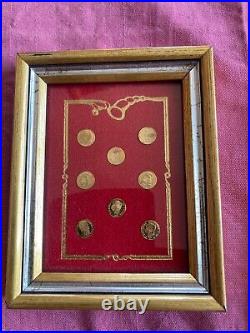 RARE VINTAGE LOT 8K Solid Gold COIN wood frame miniature N. 8 IN TOTAL