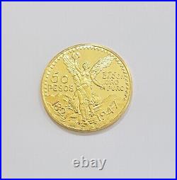 REAL 14K Coin 1947 Mexican Centenaro 50 Gold Pesos Copy Solid 14kt Yellow Gold REAL 14K Coin 1947 Mexican Centenaro 50 Gold Pesos Copy Solid 14kt Yellow Gold