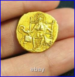 REAL! Ancient Kushan King holding scepter And Buddha Solid 22k Genuine Gold Coin