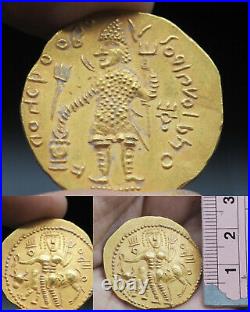 Rare Ancient Unique Orignal 22k Gold Cover Kushan Era Silver Coin #A521