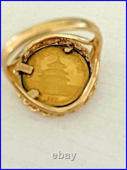 Rare Vintage 1990 CHINESE PANDA BEAR COIN 14 KT SOLID GOLD COIN RING