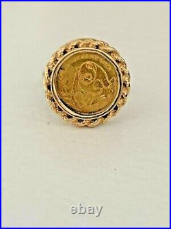 Rare Vintage 1990 CHINESE PANDA BEAR COIN 14 KT SOLID GOLD COIN RING CHRISTMAS