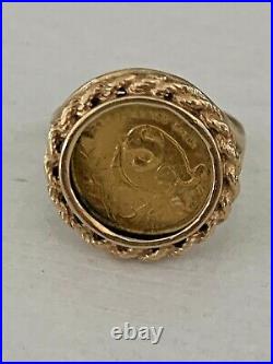 Rare Vintage 1990 CHINESE PANDA BEAR COIN 14 KT SOLID GOLD COIN RING CHRISTMAS