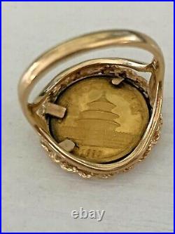 Rare Vintage 1990 CHINESE PANDA BEAR COIN 14 KT SOLID GOLD COIN RING CHRISTMAS