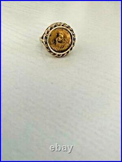 Rare Vintage 1990 CHINESE PANDA BEAR COIN 14 KT SOLID GOLD COIN RING CHRISTMAS