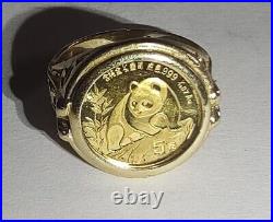 Rare Vintage 1990 CHINESE PANDA BEAR COIN 14k SOLID GOLD RING Size 6 1/2 (254)
