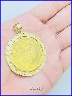 Real 10K Solid Heavy Yellow Gold Mexico 50 Pesos Coin & Pendant Frame $5995