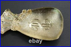 Real 10K Solid Yellow Gold Diamond Cut Dollar Sign 2.6 Lucky Money Bag Pendant