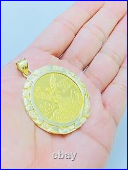Real 10K Solid Yellow Gold Mens Mexico 50 Pesos Coin & Pendant Frame Value $5995