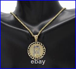 Real 10K Yellow Solid Gold Jesus Cuban Medallion Pendant + Rope Chain 16-24